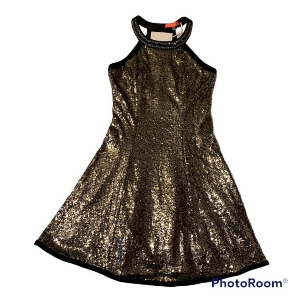 NWT LULUMARI Gold Sequined Mini Dress S